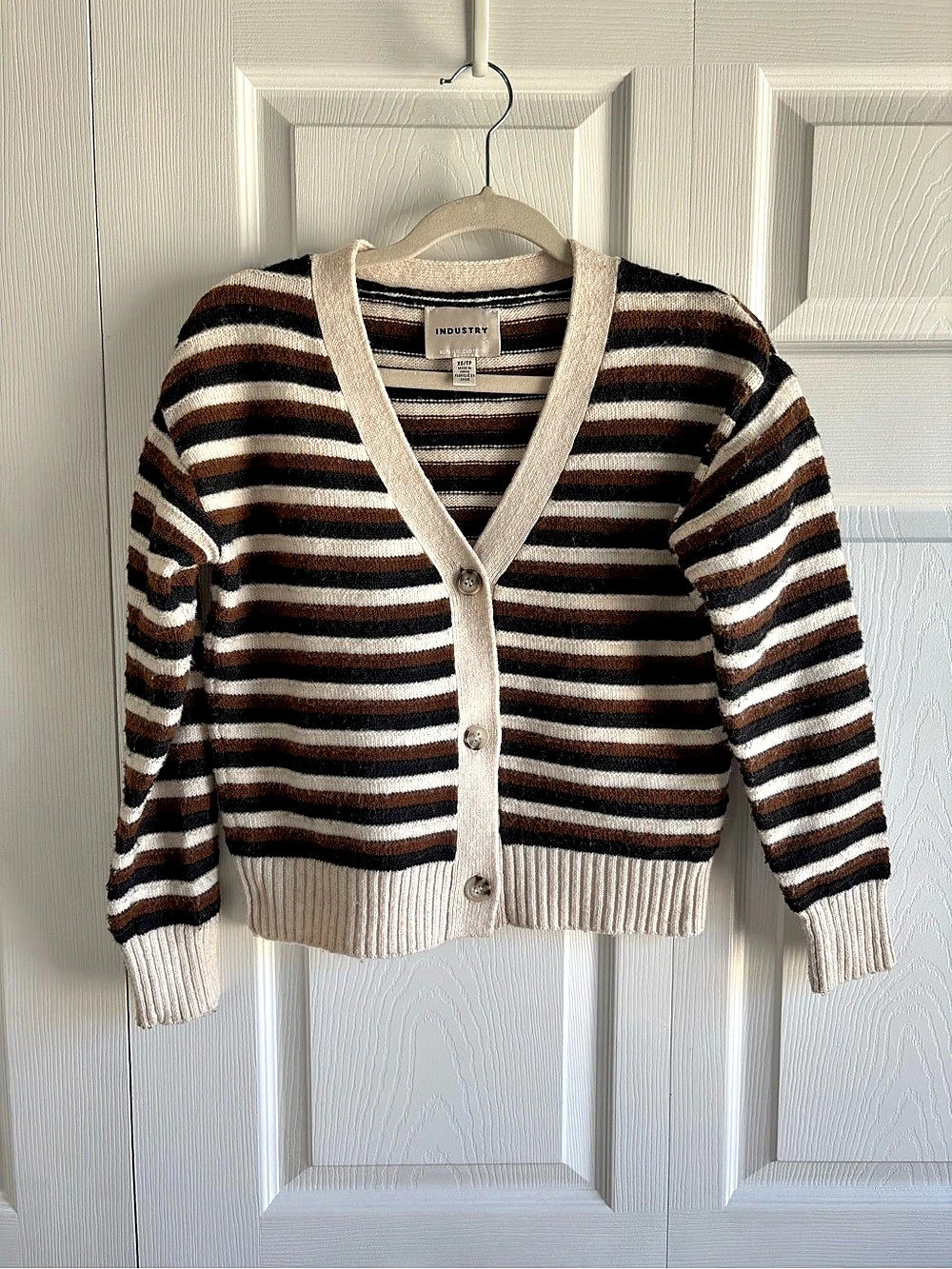 Industry Republic Brown Black Tan Trim Button Knit Cardigan XS Academia Teacher